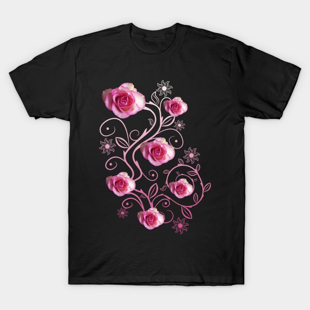 pink roses, ornament, rose, flowers, petal bloom T-Shirt by rh_naturestyles